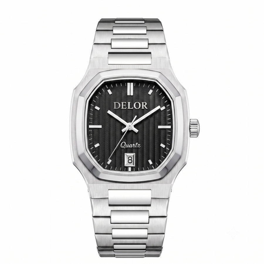 Delor Onda 02 Montre argent cadran noir
