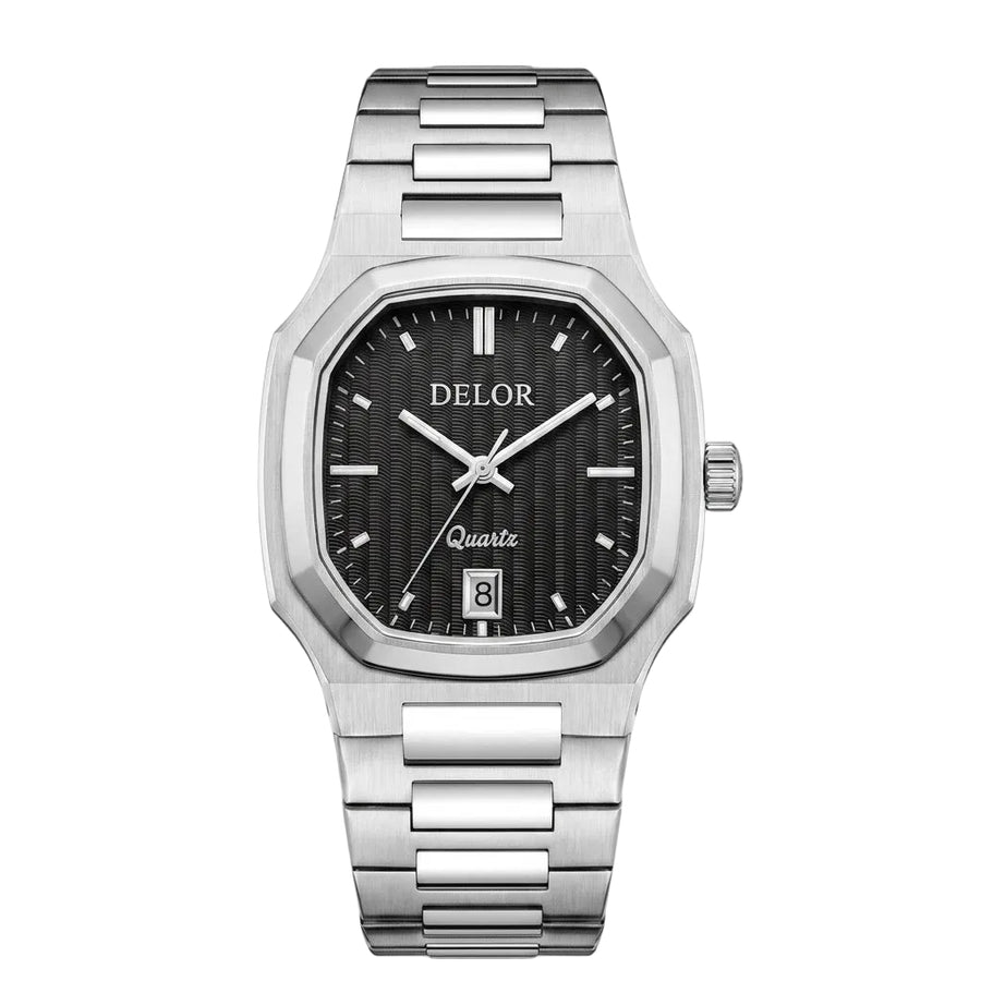 Delor Onda 02 Montre argent cadran noir